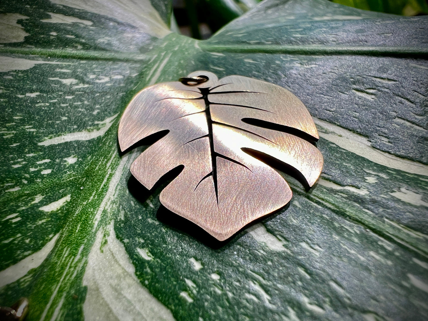 Laser cut brass Monstera Deliciosa leaf pendant in brushed or polished finish