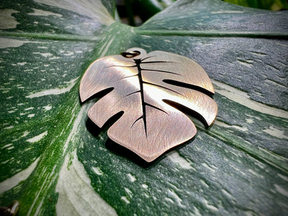 Laser cut brass Monstera Deliciosa leaf pendant in brushed or polished finish